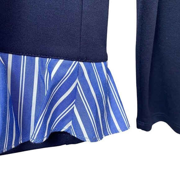 BARNEYS New York Womens Top Small Layered Look Ruffle Hem Ponte Knit Tee Blue - Picture 4 of 9